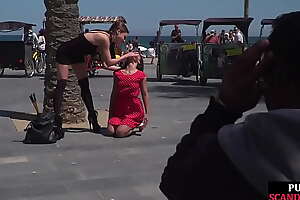 Humiliated public sub gagged and stripped by her master