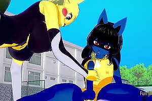 Pokemon Hentai Floccose Yiff 3D - Lucario x Pikachu hard sex - Japanese asian manga anime game porn fervour