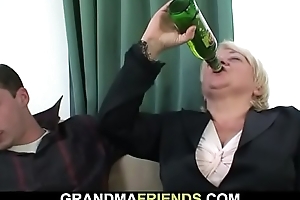Boozed blonde granny takes is from both ends