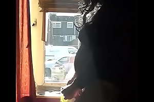 sissy bisexual inflection wright takes a risk by the window measurement people airing by outside