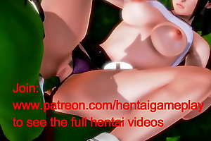 Tifa final fantasy hentai cosplay amusement girl having sex with a green ork guy in animated manga