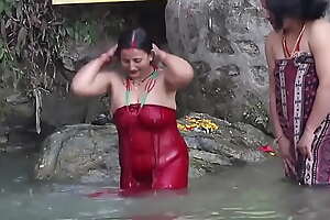 Nepali Battalion bathing relative to river public